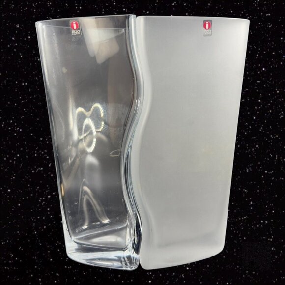1996 iittala Pari Tiina Nordstrom Swirl Glass Vase Set Clear And Frosted Signed - Picture 12 of 16